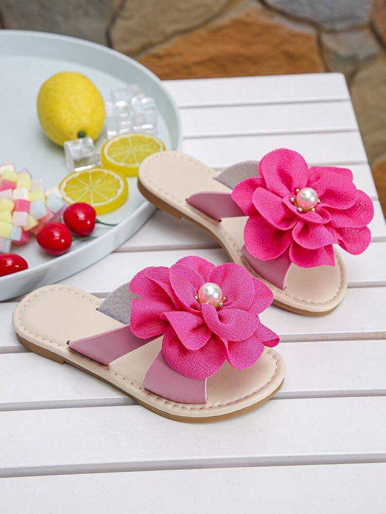 Summer New Fashionable Rhinestone Beaded Girls' Soft Bottom Square Toe Slippers - Hot Pink - View 2