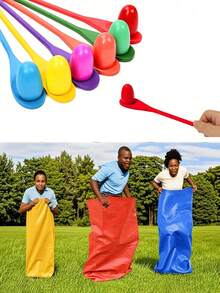 6 件/2 套 - 土豆袋赛跑和跳袋+鸡蛋勺赛跑套装，木制鸡蛋平衡接力赛 - 39.37 英寸户外家庭游戏，适合圣诞节、生日派对、嘉年华、圣诞土豆袋赛跑袋、户外派对游戏、跳袋、生日毕业典礼、派对、野外活动日、生日派对、户外家庭聚会、烧烤、万圣节派对用品 - 彩色 - 查看 2