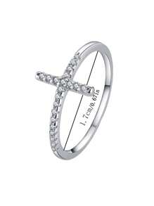 1pc Elegant Promise Ring, Fashion Cross Design With Shiny Cubic Zirconia, Engagement/Wedding Ring, Luxury Bridal Jewelry
