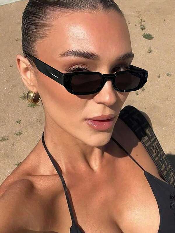 1pc Women Fashion Square Wide Frame Black Glasses, Suitable For Holiday, Party Rectangular Shape Shades