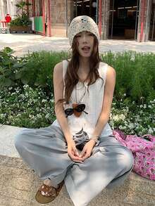 法式软系带无袖白色上衣 - 白色 - 查看 3