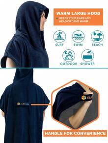 SUN CUBE Surf Poncho Changing Robe With Hood | Absorbent Quick Dry Microfiber Wetsuit Changing Towel With Pocket For Surfing Men Women (Black) - 海軍 - 查看 6