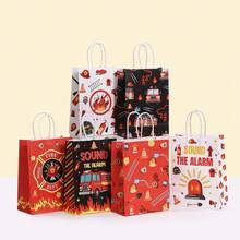 6/12/24pcs Cartoon Firefighter Theme Paper Gift Bags, Fire Truck Shaped, Suitable For Storing Candies, Cookies, Birthday Party Decoration - Multicolor - View 1