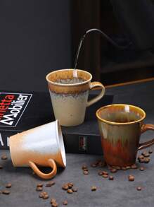 1pc 220ml Creative Crackle Ceramic Cup, Home Breakfast Milk Cup, Latte Art Coffee Cup, Office Guest Cup, Afternoon Tea Cup, Soda Cup, Crackle Handled Mug, Simple Retro Ceramic Household Office Water Cup, Thick Clay Espresso Cup