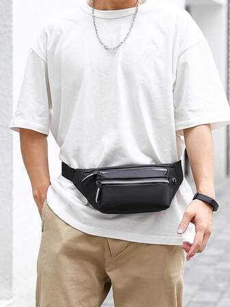 1 件装新款男士腰包黑绿色休闲尼龙防水多层大容量胸包单肩包