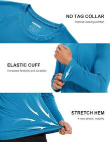 Men's Long Sleeve Shirts UPF 50+ UV Sun Protection Athletic Shirts For Hiking Running Workout Rash Guard-2025 - Blue Green - View 2