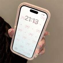 Cute Full Screen Floral Pattern Phone Case Suitable For IP 16 15 14 13 11 12 Pro Max 16 15 14 Plus Shiny Rhinestone Bumper Transparent Back Cover - Hồng - Xem 5
