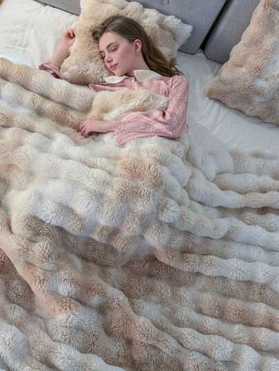 1 件奢华扎染仿毛皮毛毯 - 柔软、温暖、舒适、多用途、适合所有季节 - 非常适合卧室、客房、客厅、宿舍、汽车、沙发、旅行和户外