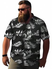 Big And Tall Men's Hawaiian Shirt - Short Sleeve, Tropical Floral Button Down Casual Summer Beach Shirthalloween - Lá cọ đen mới - Xem 1