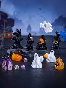 1pc/11pcs/Set Mini Resin Pumpkin & Ghost Figurines, Small Halloween Garden Micro Landscape Decor, Suitable For Halloween Party, Village, Bonsai, Outdoor Home Garden Decoration - Multicolor - View 2