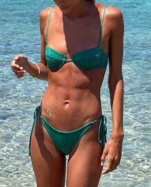 Women's Glossy String Bikini Set Soild Swimsuit Women's Fashion Bikini Green Halter Sport Swimsuit Beach Vacation Low Cut Shiny - màu xanh lá - Xem 1