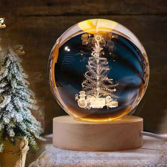 1 Piece Creative 3D Crystal Ball Night Light, Diameter 6cm, Autumn And Winter Snowman Series, Valentine's Day Couple Series, Romantic Heart, Laser Engraving, Christmas Tree, Snowman, Crystal Ball Birthday Gift, Christmas Decoration, Party Decoration, Holiday Decoration, Anniversary Gift, Home Decoration Night Light, Give A Lover, Send A Girlfriend To Boyfriend Gift, Suitable For Holiday Decoration, Display Case, Desk