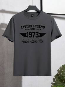 Manfinity Homme Camiseta casual de ajuste entallado con cuello redondo y manga corta con estampado de letra para hombre - Gris - Ver 2