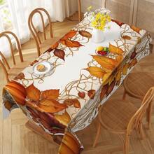 Față de masă cu flori și frunze de toamnă, 1 buc. Față de masă cu dovleac și recoltă, stil rustic și atmosferă de fermă, decor de masă de Ziua Recunoștinței, potrivită pentru petreceri tematice, picnicuri, decorarea casei de sărbători, utilizare în interior și exterior