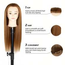 Đầu ma-nơ-canh tạo kiểu tóc 26 inch Đầu ma-nơ-canh tạo kiểu tóc và đầu tập đứng miễn phí Đầu ma-nơ-canh thẩm mỹ đầu búp bê với sợi tóc dài Đầu thực hành làm tóc cho nhà tạo mẫu tóc - màu nâu - Xem 6