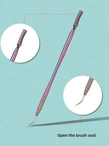 水晶笔不锈钢清洁梳，带双头刷和笔，适用于水晶液体，耐腐蚀。结合钢针和眉梳，美甲用品，美甲工具，美甲工具，返校，指甲，按压指甲用美甲工具 - 銀色 - 查看 7