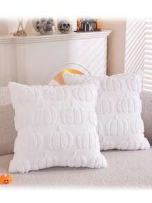 1 件万圣节南瓜毛绒靠垫套，绗缝工艺，秋冬枕套，床头板枕套，万圣节装饰枕套，不含枕芯，适用于房间、卧室、沙发装饰 - 白色 - 查看 1