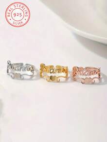 A 925 Silver Personalised Heart Shaped Ring, Customised With English Name, Elegant Opening Design, Everyday And Special Occasion Jewellery, Anniversary, Valentine's Day, Mother's Day Gift, Women's Fashion Jewellery. - Multicolor - View 2