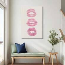 1pc Framed Canvas Wall Art Prints Poster, Coquette Pink Kiss Lips Art Girl Preppy Poster Canvas Print Retro Funky Artwork Aesthetic Art Posters Canvas Print Painting For Living Room Bedroom Office Bathroom Dorm Home Decor, Ready To Hang - 彩色 - 查看 2