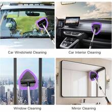 11pcs Auto Windshield Cleaning Kit With 6 Reusable Microfiber Pads, 2 Spray Bottles, Extendable Handles - Green, Popular Auto Cleaning Essential - 紫色 - 查看 5