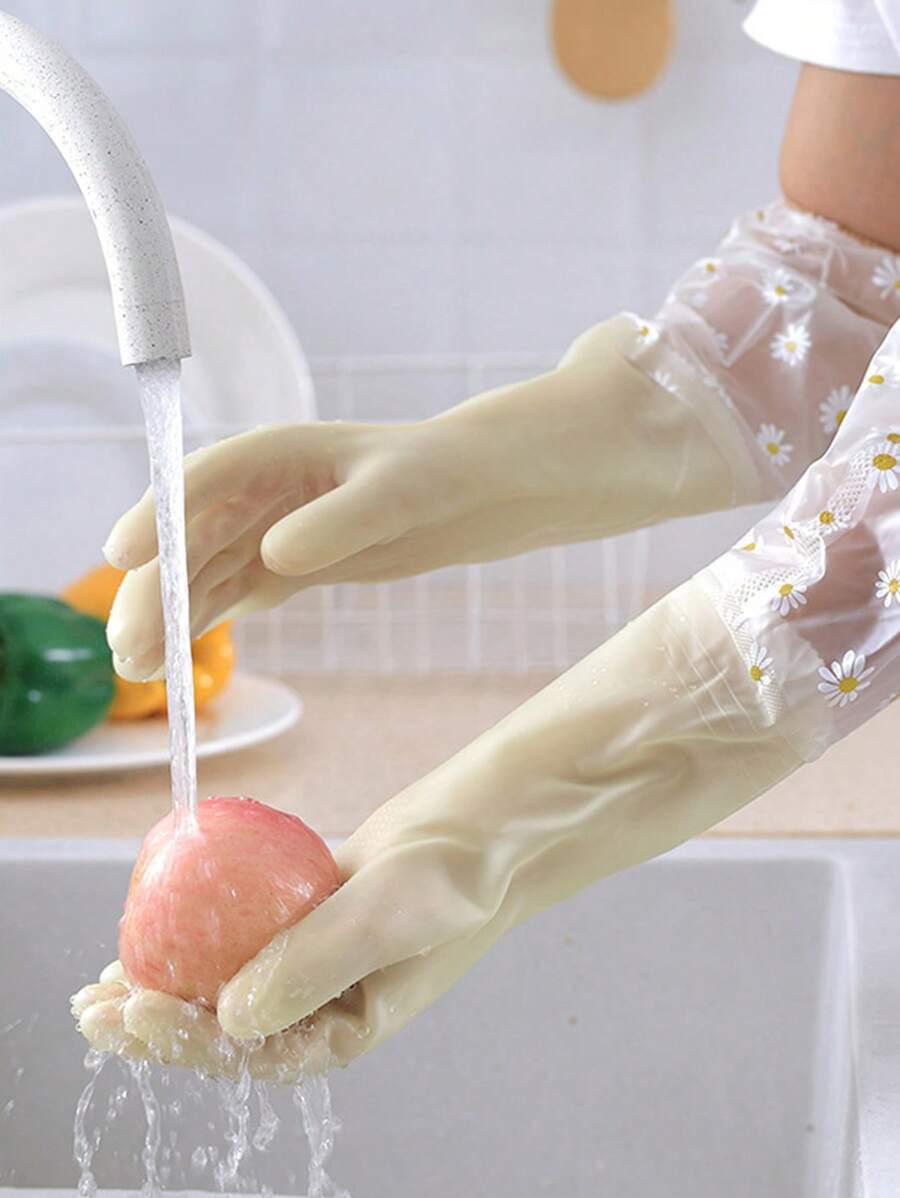 1 par de guantes con diseño de margaritas para el hogar, guantes de goma de manga larga reutilizables para lavar platos, limpiar la cocina, el horno, las mascotas y el baño, para proveedores del hogar