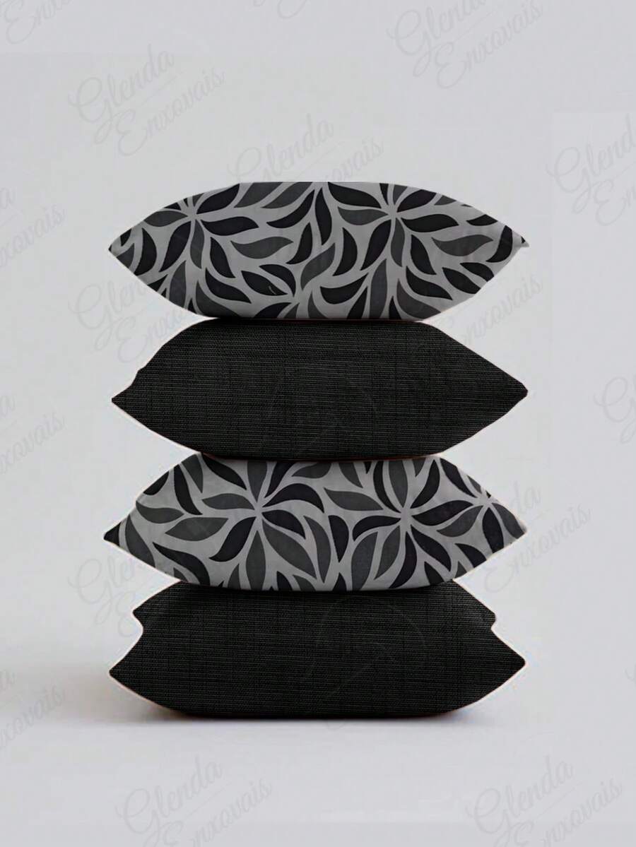 (4 Units) 45x45 Pillow Covers – 2 Plain And 2 Printed – Assorted Colors – AL - Black-black Arabesque - View 1