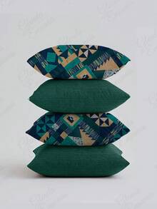 (4 Units) 45x45 Pillow Covers – 2 Plain And 2 Printed – Assorted Colors – AL - Blue-green Geometric - View 1
