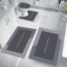 4-Piece Non-Slip Absorbent Microfiber Bathroom Rug Set, Super Soft Quick-Dry Bath Mats With U-Shaped Toilet Rug, Contour Mat, Minimalist "SHOWER ROOM" Design, Machine Washable, Home Hotel Dorm Bathroom Decor - Xám - Xem 1