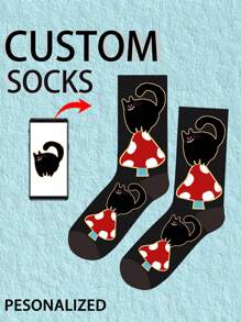 1 双定制中筒袜、定制人脸袜、情侣袜、定制照片袜、定制印花袜、个性化搞笑脸袜、定制图片袜、袜子上印任意脸型、周年纪念礼物、情人节礼物、生日礼物、结婚礼物