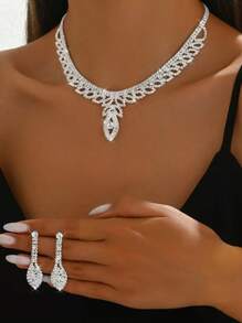 1 Stück Halskette + 1 Paar Ohrringe + 1 Stück Armband + 5 Stücke Ringe, Damen Schmuckset, sexy & elegant, geeignet für den täglichen Gebrauch, Hochzeitskleid Accessoires, Abschlussfeier, Fotoshootings, Musikfestivals, Halloween und andere Feierlichkeiten