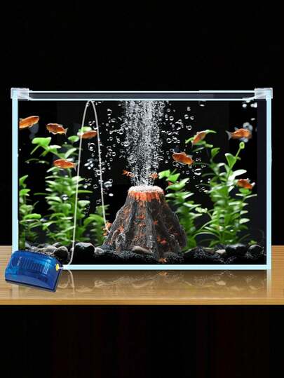 1pc Resin Volcano Decoration With Oxygen Pump For Aquarium (Includes 1 Resin Volcano And 1 Air Stone), Fish Tank Decor, Aquarium Accessories
