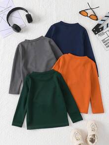 Set da 4 pezzi di magliette a girocollo a maniche lunghe e tinta unita in maglia waffle, per bambini/bambini piccoli, casual, adatte dai 3 ai 7 anni, ideali per la scuola e le attività all'aperto