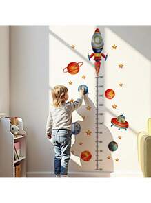 Space Height Chart Wall Decals - Interactive Planet Measuring Sticker With Rocket & Stars, Removable Nursery Height Decor For Kids 50-150cm Growth Tracker,Space Nursery Decor & Kids Room, Space Rocket Stickers, Planet Measuring Decals, Kids Growth Chart Wall , Educational Space Decor