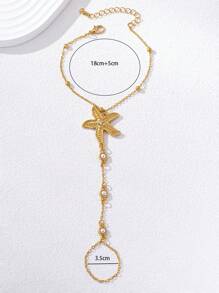 1pc Fashionable Minimalist Starfish Pearl Beaded Midi Rings Bracelet, Everyday Women Accessories, Size As Primary Basis, Exact Bead Quantity May Vary