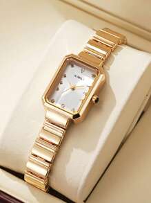 1 pezzo Orologio al quarzo di moda con quadrante quadrato, rivetto e cinturino in metallo, adatto come regalo di compleanno, per teenager, per vacanze estive, per il ritorno a scuola, come regalo di Ognissanti