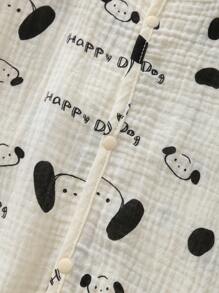 MommBaby Baby Boys Cartoon Puppy & Letter Random Ripple Button Front Long Sleeve Drop Seat Jumpsuit Jumpsuit, Cute Outfit For All Seasons