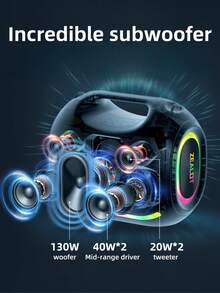 ZEALOT ZE21 250W Wireless Speaker, Outdoor Portable, Bluetooth Speaker, 48000mAh Long Battery, With RGB Color Lights, Up To 8 Hours Of Playback Time, Supports Mobile Phones/Tablets/TVs. Compatible With SD Card/USB/AUX, Serial Pairing Function, Suitable For/Car/Outdoor/Camping/Beach/Party - Black - View 5