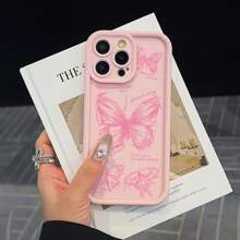Pink Hand Painted Butterfly Phone Case Soft Frosted Full Packaging Suitable For Phone 16e/16/15/14/13/12/11/ProMax/Pro/Plus/XSMax/XS Phone Case