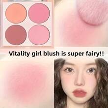 Paleta de colorete de 4 colores, paleta de maquillaje con iluminador mate color melocotón desnudo y contorno - Multicolor - Ver 3