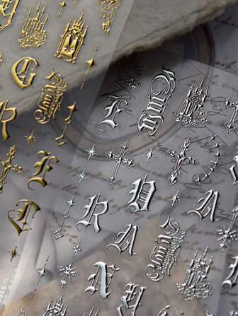 1 件 5D 烫印指甲贴，DIY 精美装饰指甲贴，金属质感哥特印象指甲贴，适合女孩美甲的优质装饰贴纸