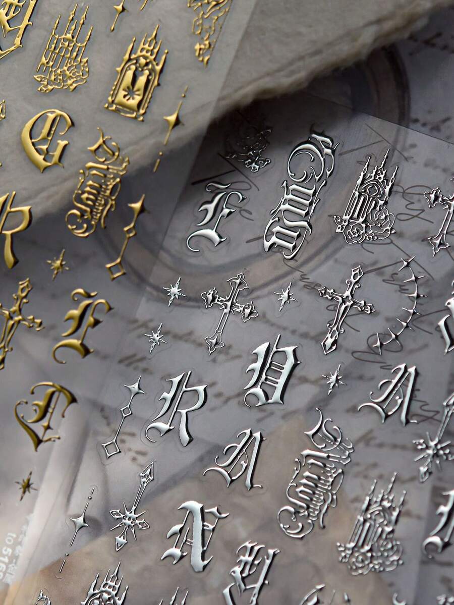 1片5D金属哥特风美甲贴纸，DIY优雅美甲装饰贴纸，女孩指甲的绝佳装饰 - 彩色 - 查看 1