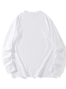 女式宽松字母印花休闲长袖 T 恤，百搭，棉质，春秋季 - 白色 - 查看 6