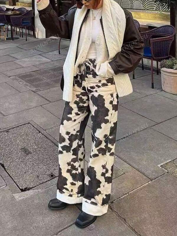 Casual Retro Cow Print Pants
