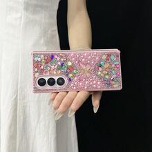 1pc Pearl Butterfly Rhinestone Hard Shell Phone Case Compatible With Samsung Galaxy Z Fold 7/6/5/4/3 5G Waterproof Shockproof Anti-Fall Scratch Resistant - Pink - View 5