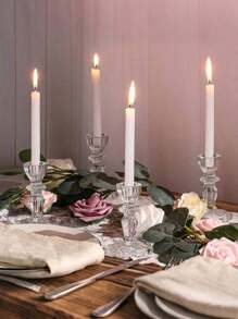 6pcs Palace Candle Holder, Transparent Candle Holders, Natural Crystal Design Candle Holders, Suitable For Home Tabletop Decoration, Candle Centerpiece, Wedding Decoration, Romantic Dinner Candles, Birthday Party, Festival