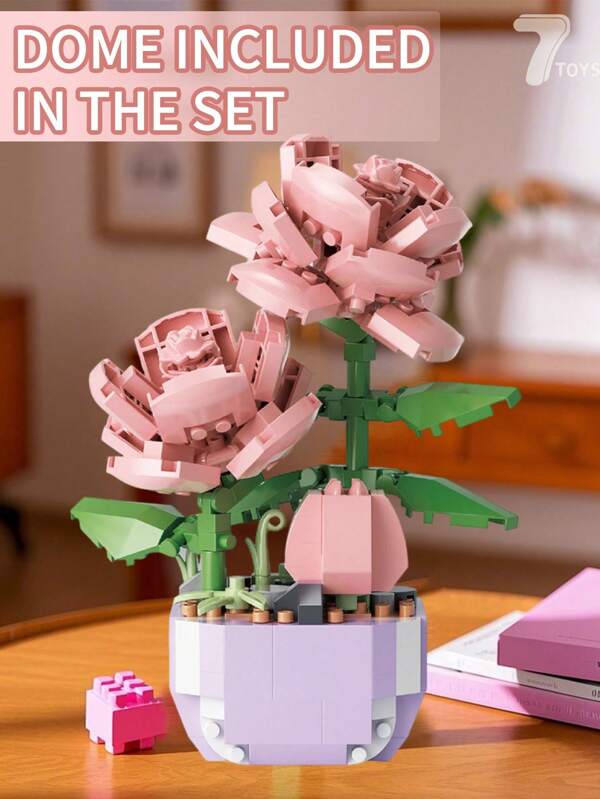 317pcs Building Block Rose Flower Splicing Set, Exquisite Particle Everlasting Flower Building Block Flower, Upgraded Building Block Rose Flower Set, Pink Rose Building Block Flower With Splicing Tools, Furniture Decoration Building Block Rose, Birthday Gift, Gift For Building Block Lovers, Holiday Gift