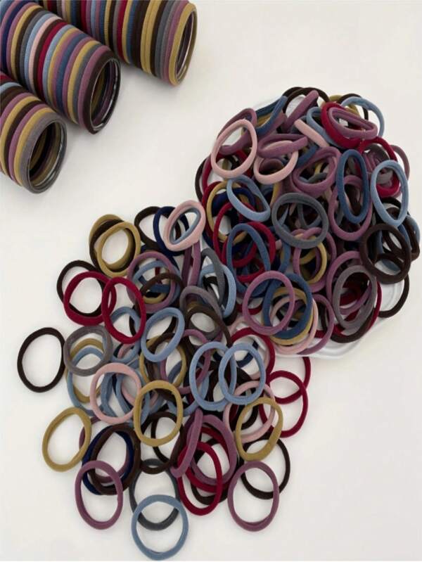 100pcs/10pcs Women's All-Match Black, Blue, Red, Khaki, Pink High-Elastic Nondamaging Hair Ties, Stylish & Versatile, Elegant & Chic, Simple & Minimalist Design Hair Bands, Suitable For Daily Wear, Casual, Party, Commute, Vacation, Face Washing, Makeup, Hairstyling