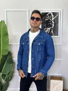 Men's Oversize Jacket, Black Lead - Royal Blue - View 3