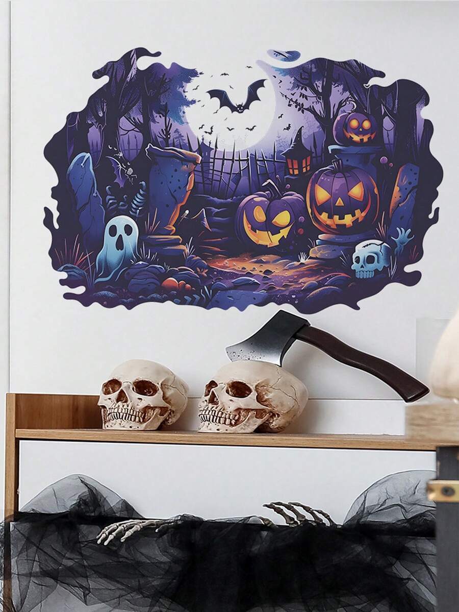 1 件万圣节墙贴，节日装饰，南瓜和蝙蝠图案，家居装饰贴纸万圣节装饰秋季装饰房间装饰墙壁装饰贴纸墙贴万圣节装饰万圣节装饰