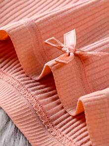 6条随机颜色蝴蝶装饰纯色罗纹棉质内裤，女士涤纶罗纹蕾丝边日常内衣 - 彩色 - 查看 7